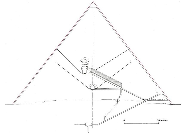 Kleurplaat doorsnede piramide Cheops in Gizeh