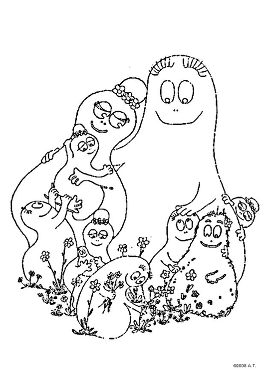 Kleurplaat familie barbapapa