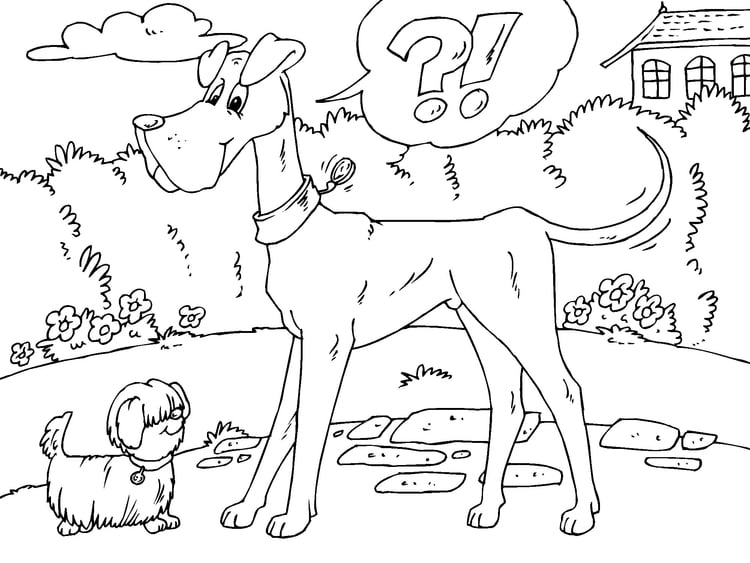 Kleurplaat grote hond en kleine hond