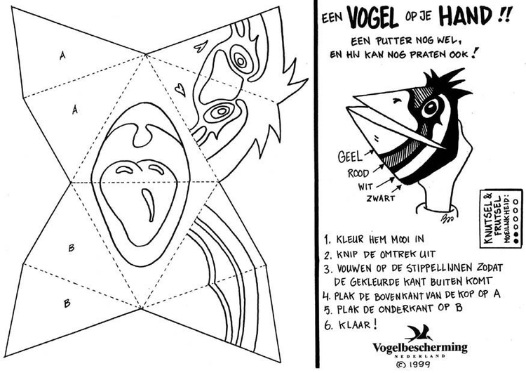 Kleurplaat handmasker vogel