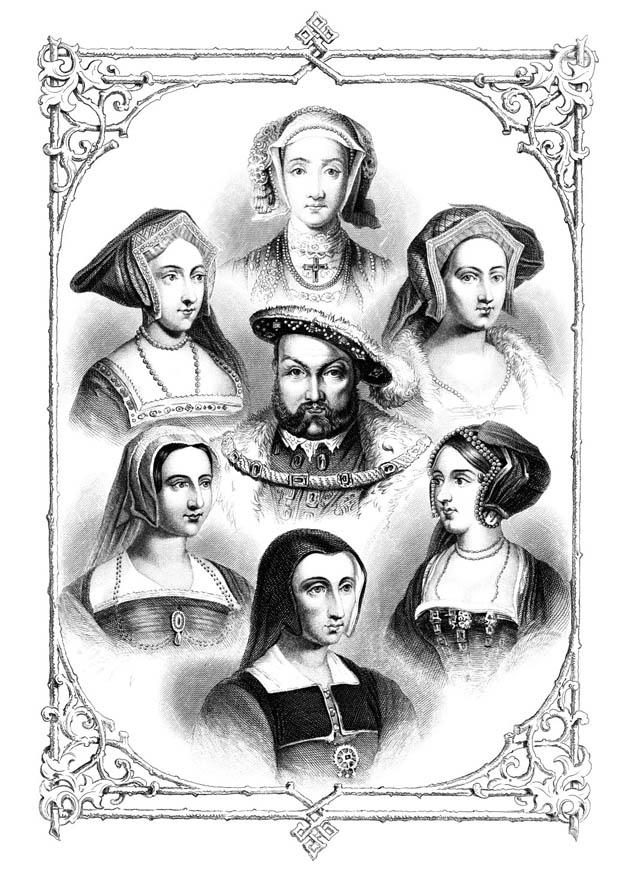 Kleurplaat Henry VIII met zijn 6 vrouwen