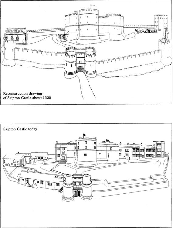 Het kasteel in 1320 en vandaag