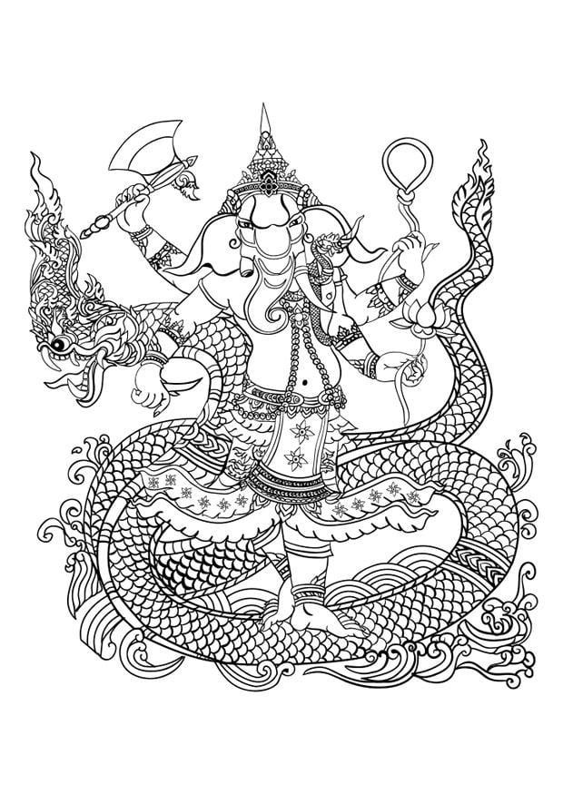 Kleurplaat hindoe god Ganesha