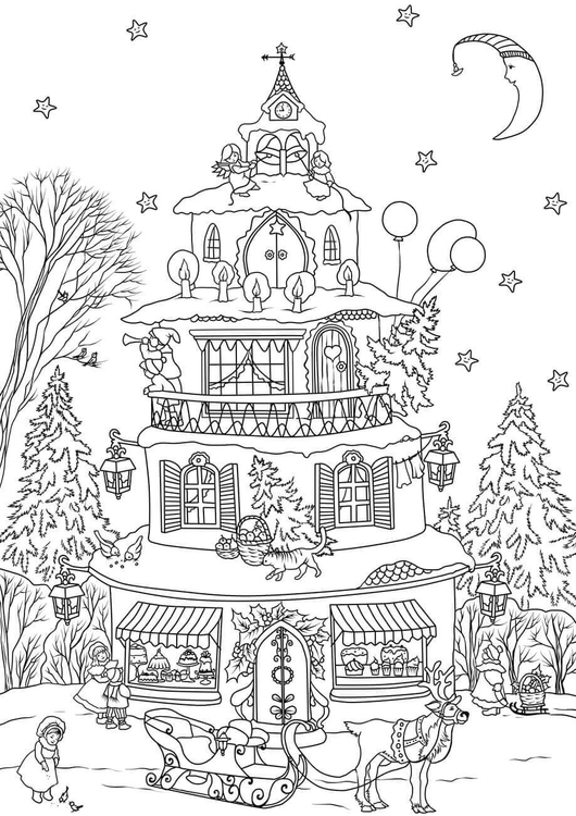 Kleurplaat huis van de Kerstman