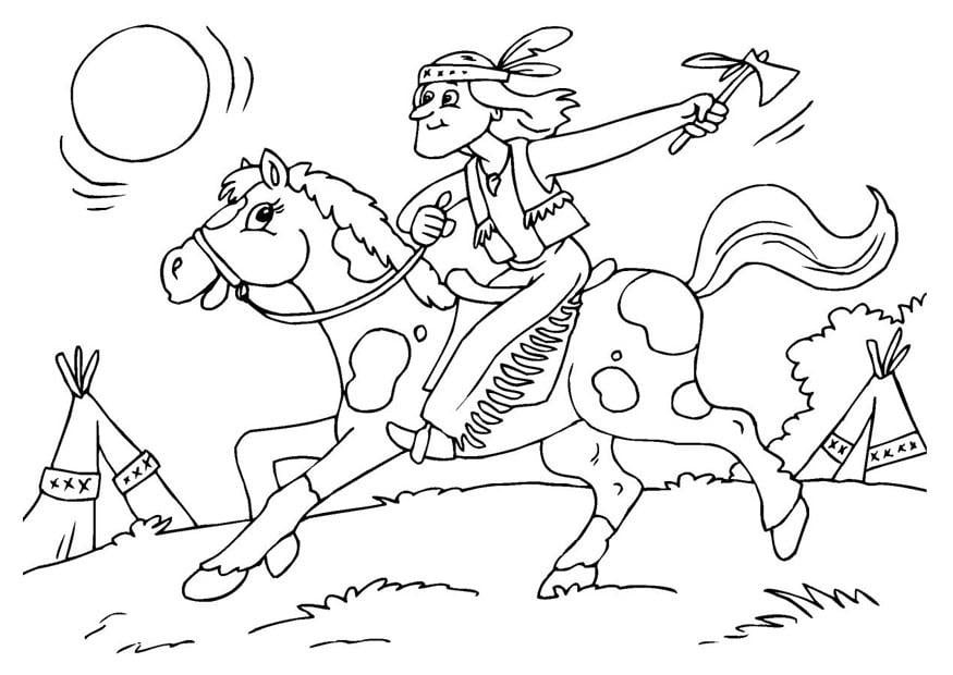 Kleurplaat indiaan op paard