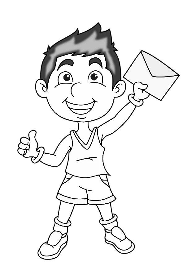 Kleurplaat jongen met brief 