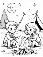 Kleurplaat kampvuur met marshmellows