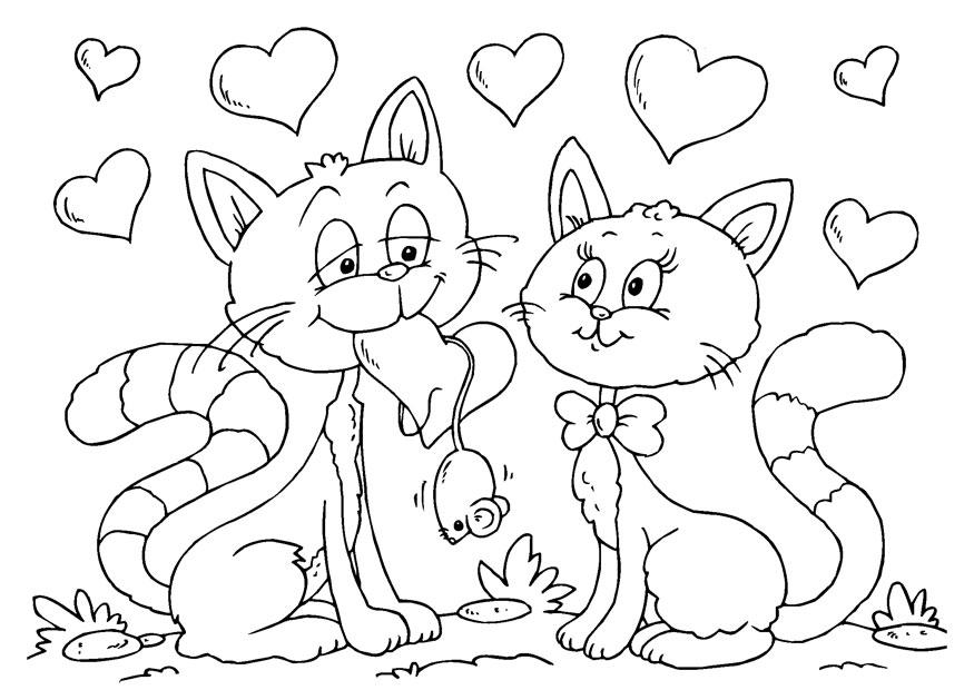 Kleurplaat katten Valentijn