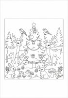 Kleurplaat kerst in het bos