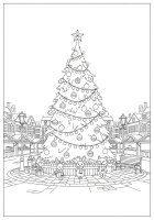 Kleurplaat kerstboom in de stad