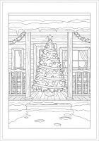 Kleurplaat kerstboom op het terras