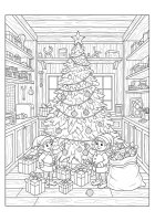 Kerstelfen bij de kerstboom