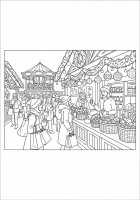 Kleurplaat kerstmarkt