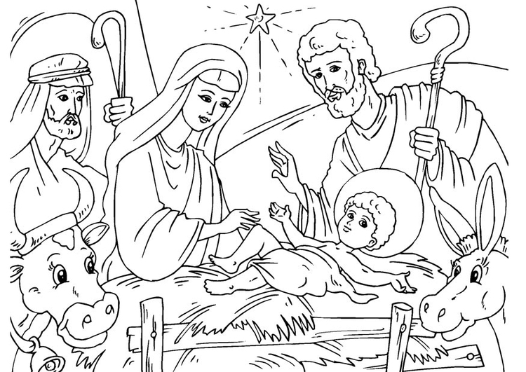 Kleurplaat Kerststal. Gratis Kleurplaten Om Te Printen - Afb 26007.