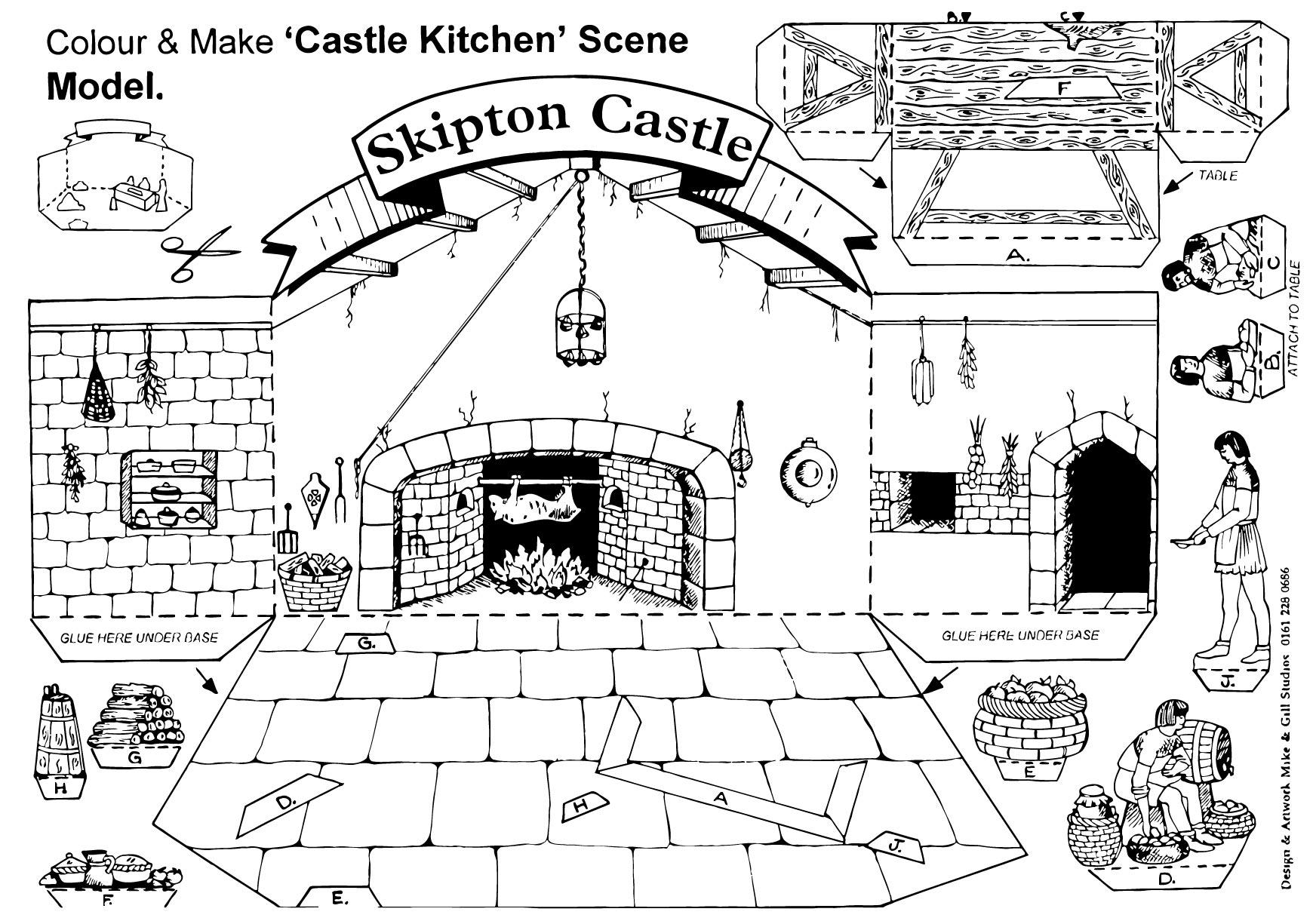 Kleurplaat keuken van Skipton kasteel