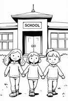 Kinderen bij de school