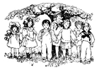 Kleurplaten kinderen onder boom