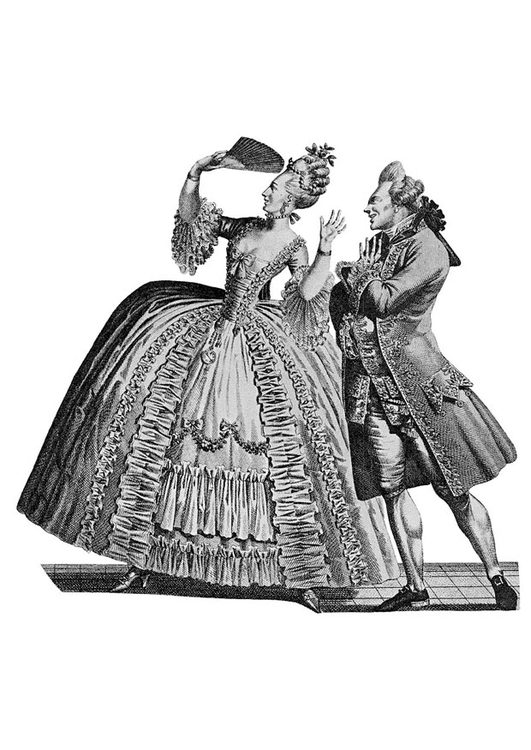 Kleurplaat kledij aan het Franse hof 1778