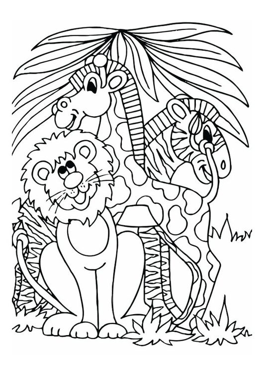 Kleurplaat leeuw giraf en zebra