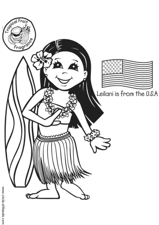 Kleurplaat Leilani met Amerikaanse vlag