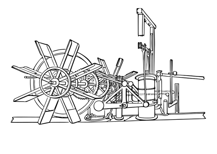 Kleurplaat machine van stoomboot