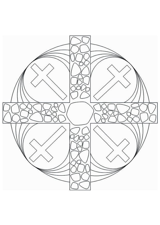 Kleurplaat mandala kruis