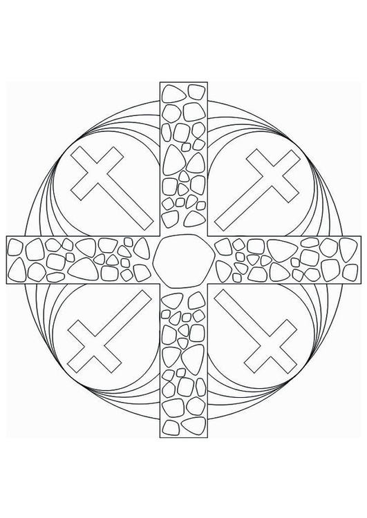 Kleurplaat mandala kruis