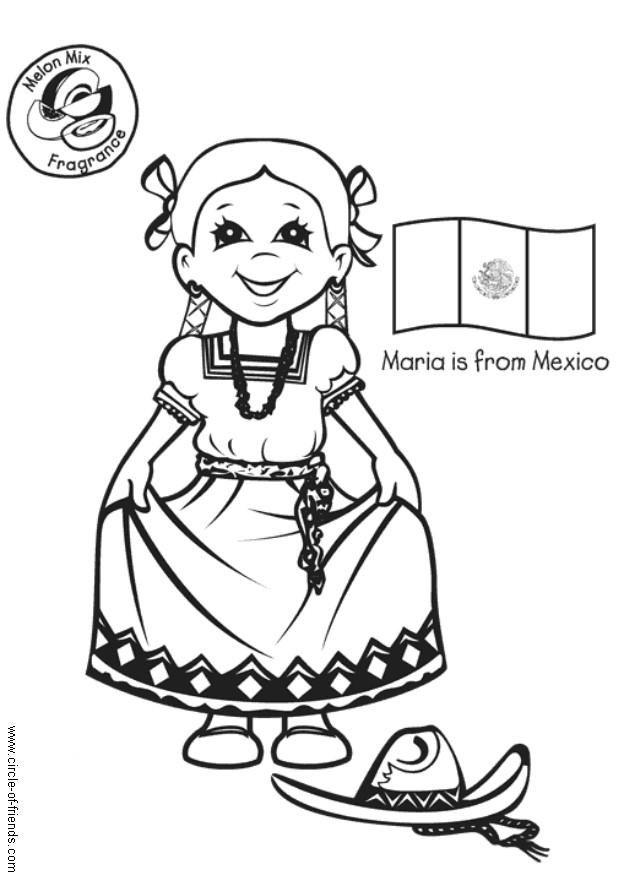 Kleurplaat Maria met Mexicaanse vlag