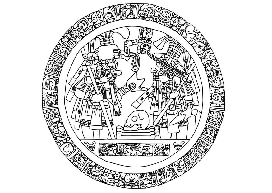 Kleurplaat Maya afbeelding in cirkel