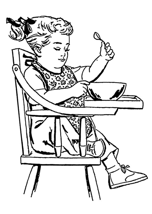 Kleurplaat meisje in hoge stoel