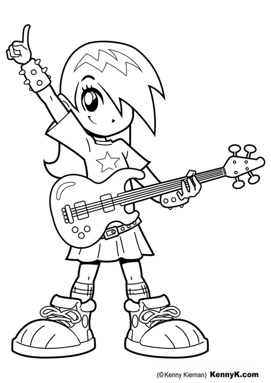 Kleurplaat meisje met gitaar