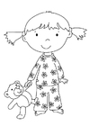 kleurplaat meisje met knuffel