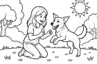 meisje speelt met haar hond
