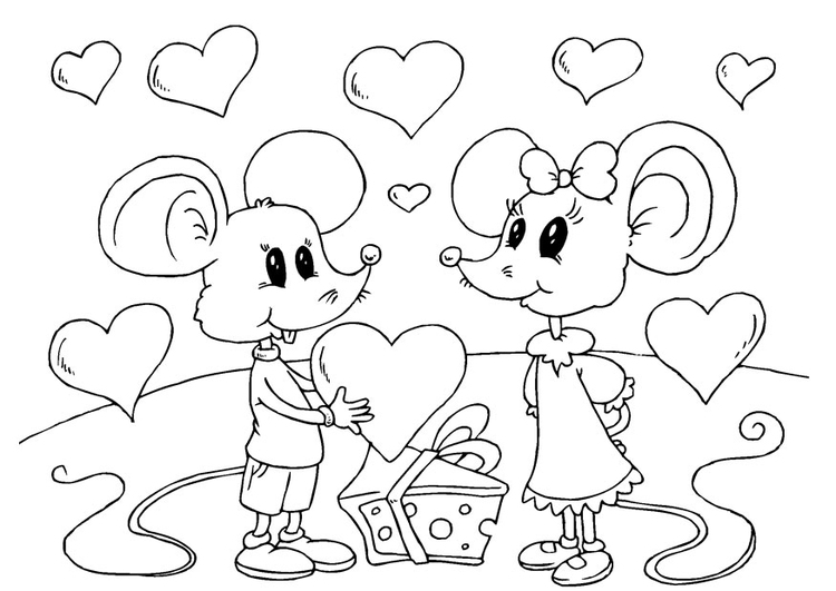 Kleurplaat muizen Valentijn
