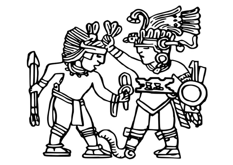 Kleurplaat muurkunst Azteken