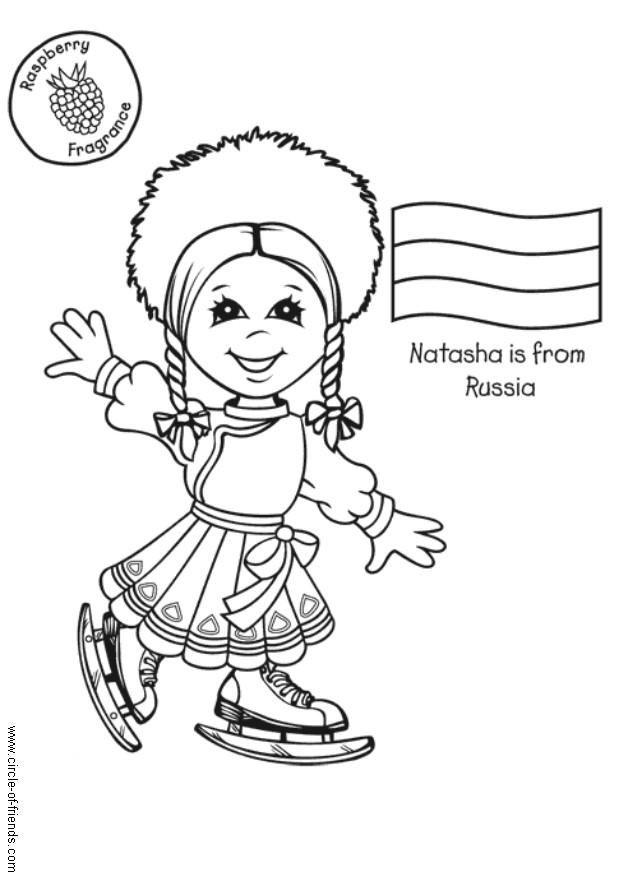 Kleurplaat Natasha met Russische vlag