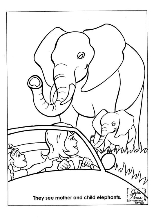 Kleurplaat natuurpark olifanten