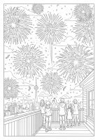 Kleurplaat nieuwjaar vieren met vuurwerk