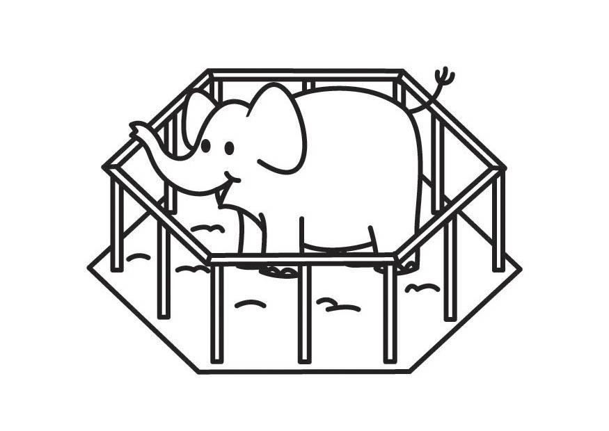 Kleurplaat olifant in kooi