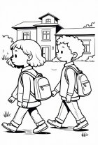 Kleurplaat op weg naar school