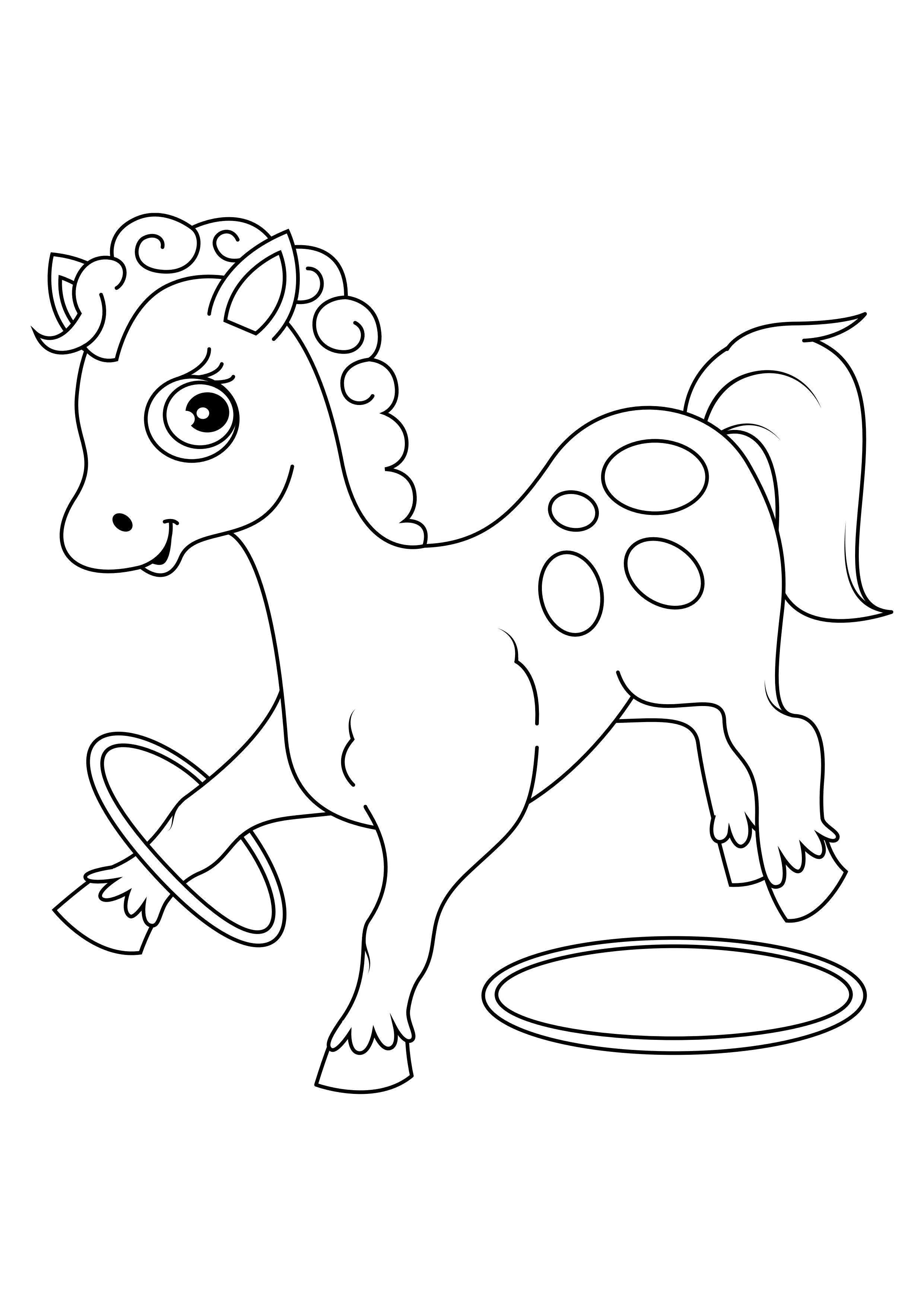 Kleurplaat paard met hoepels