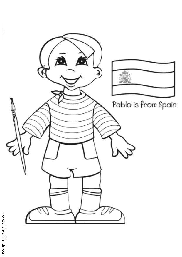 Kleurplaat Pablo uit Spanje met vlag