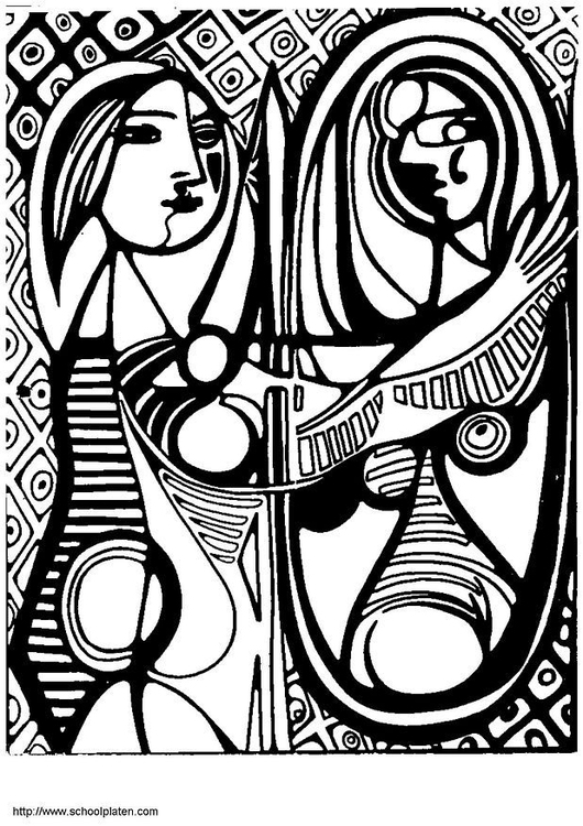 Kleurplaat Picasso - meisje voor de spiegel