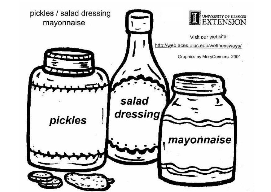 Kleurplaat pickles - dressing -mayonnaise