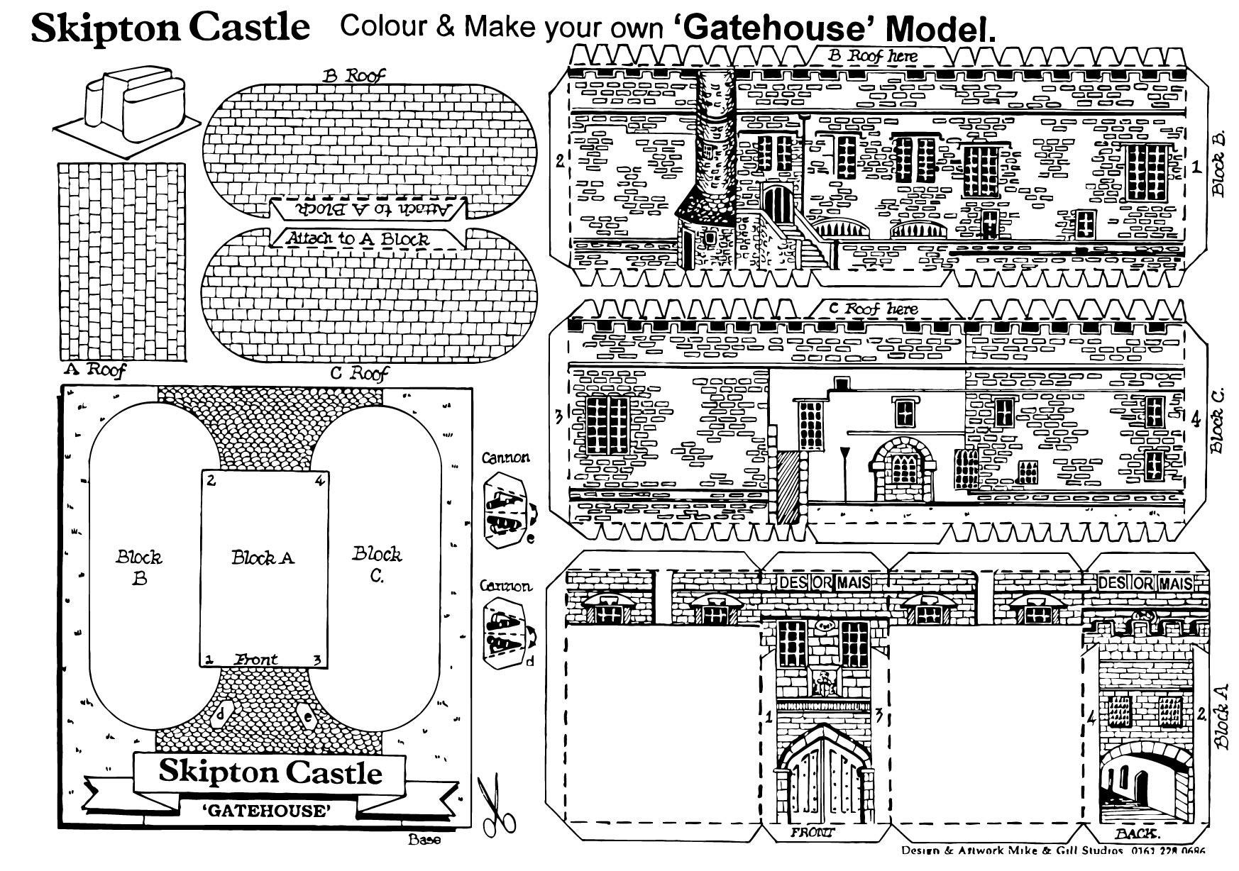 Kleurplaat poorthuis Skipton kasteel
