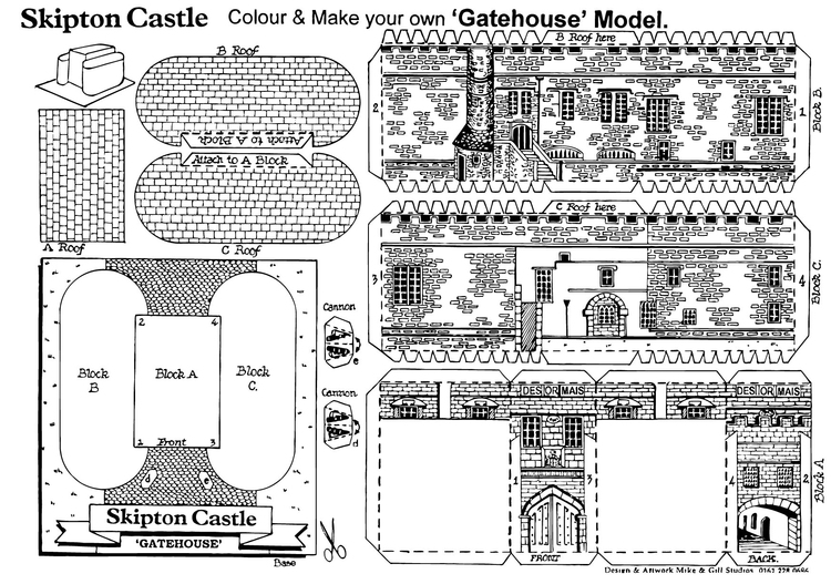 Kleurplaat poorthuis Skipton kasteel