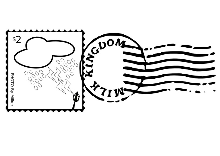 Kleurplaat postzegel en stempel