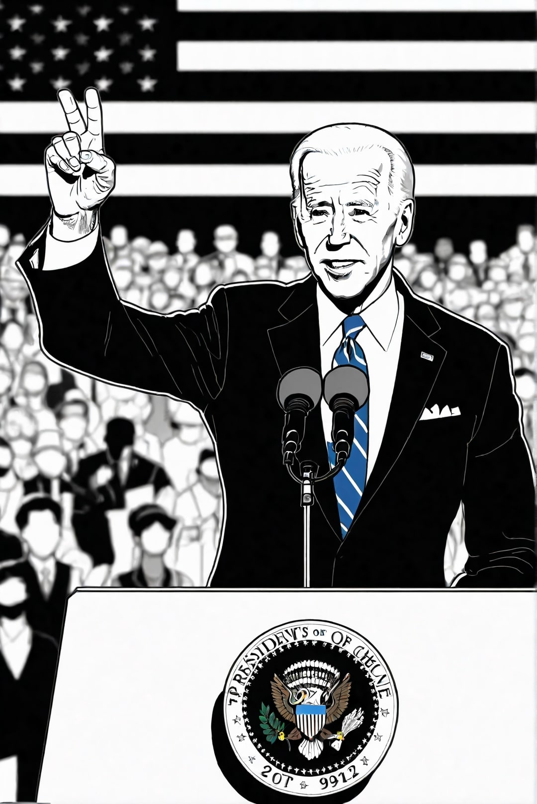 Kleurplaat President Biden op een meeting