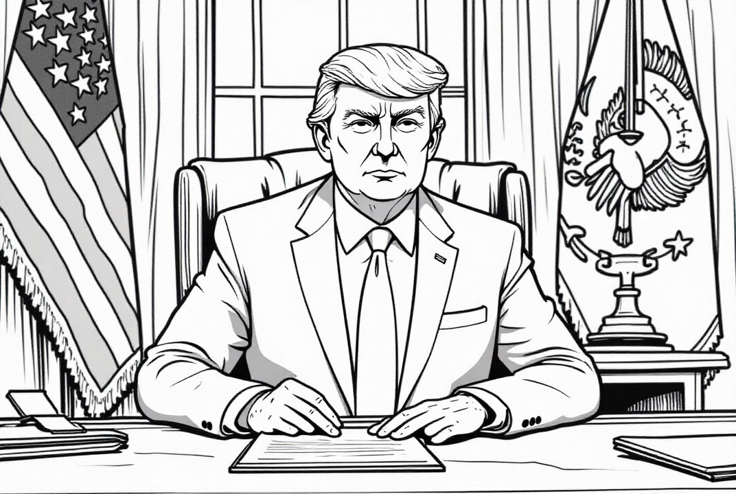 Kleurplaat President Donald Trump in de Oval Office