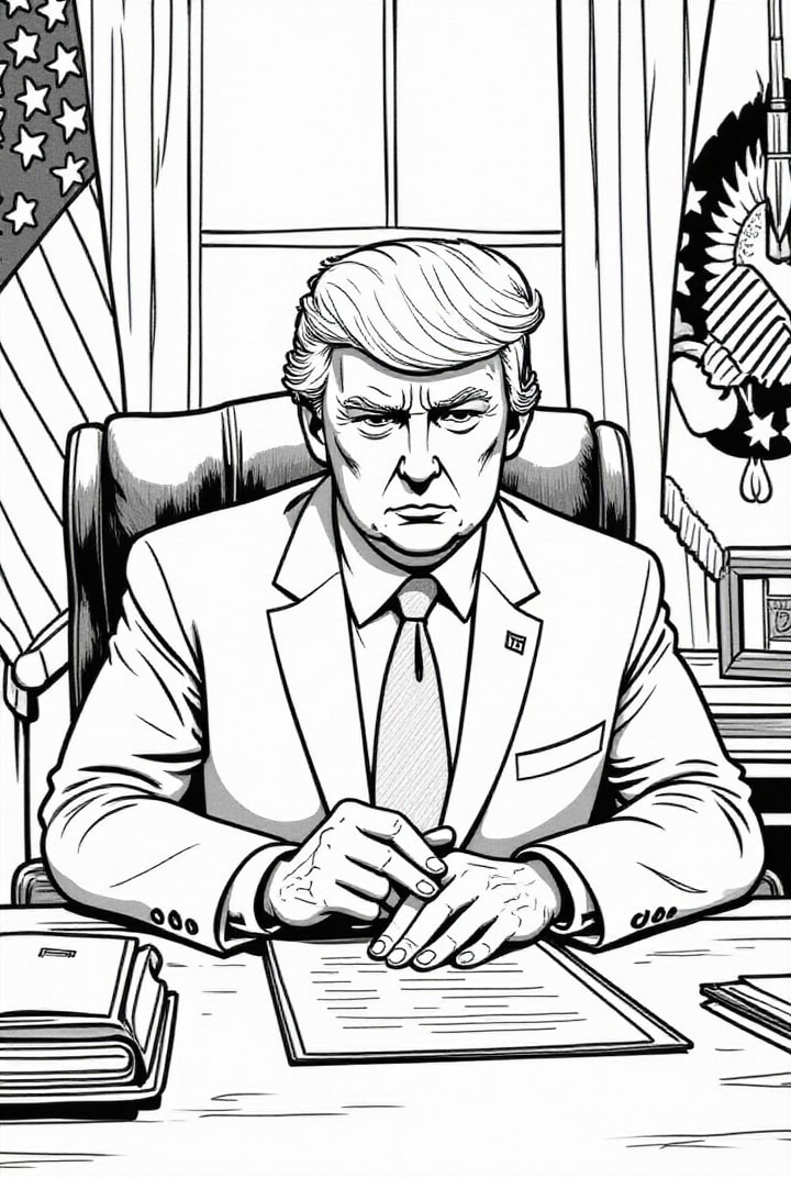 Kleurplaat President Donald Trump in Oval Office